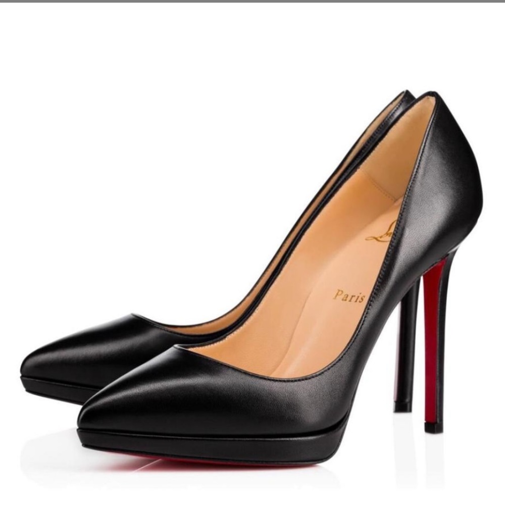 Timeless Classic Sexy Black Leather Platform Louboutin Heels